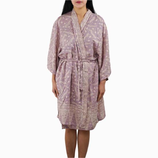  Kasih Coop 라운지 웨어 손 염색 바틱 기모노 보라색 라일락 라벤더