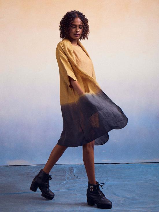  이키비 점프수트 조이 옴브레 머스타드 차콜 수트 세트 - IKKIVI