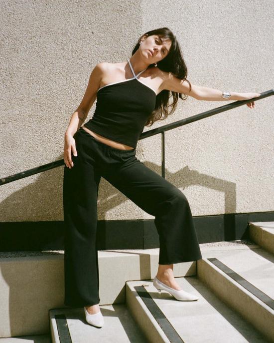  질 로드리게즈 민소매 티셔츠 길 로드리게스 줄리아 콘트라스트 홀터 블랙/화이트 - GIL RODRIGUEZ