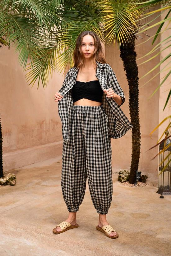  Pink Haley 스트레이트 팬츠 핑크 헤일리 바네사 린넨 깅엄 벌룬 팬츠 - OTHER BRANDS