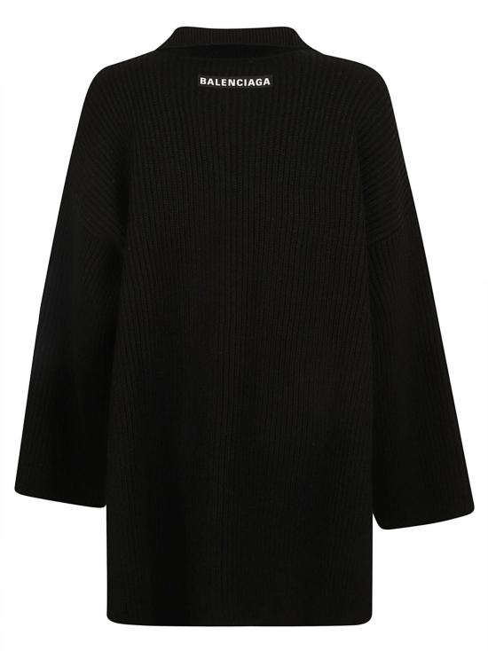  발렌시아가 스웨터 하프 집업 하이넥 폰초 블랙 - BALENCIAGA