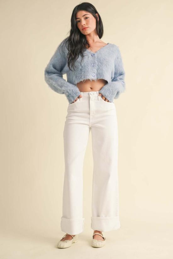  저스트 블랙 데님 데님 팬츠 커프스 팔라초 다크 데님 - JUST BLACK DENIM