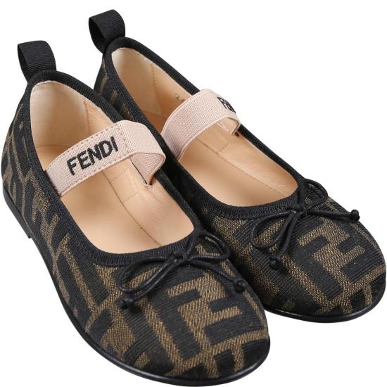  [키즈] 펜디 레이스업 슈즈 키즈 발레 플랫 브라운 - FENDI