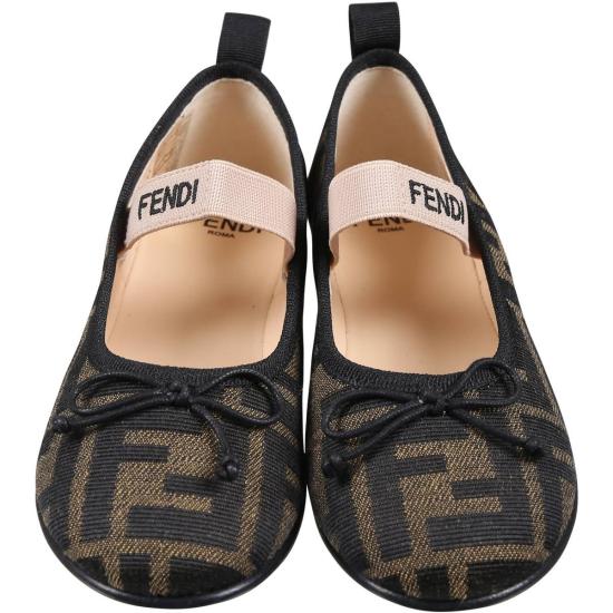  [키즈] 펜디 레이스업 슈즈 키즈 발레 플랫 브라운 - FENDI