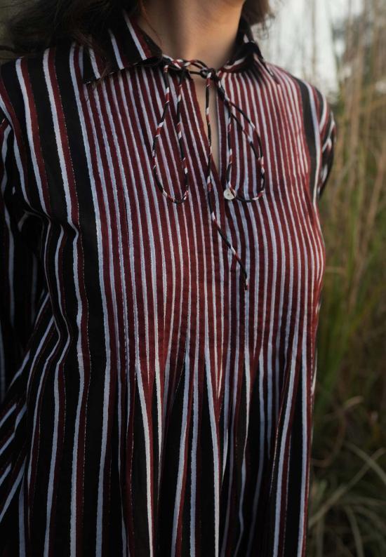  이키비 롱 원피스 아카리 스트라이프 드레스 - IKKIVI