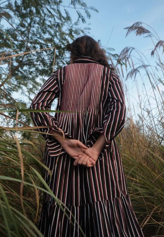  이키비 롱 원피스 아카리 스트라이프 드레스 - IKKIVI