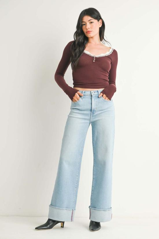  저스트 블랙 데님 데님 팬츠 커프스 팔라초 다크 데님 - JUST BLACK DENIM