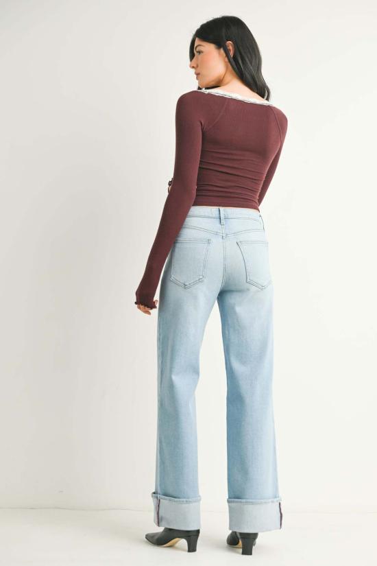  저스트 블랙 데님 데님 팬츠 커프스 팔라초 다크 데님 - JUST BLACK DENIM