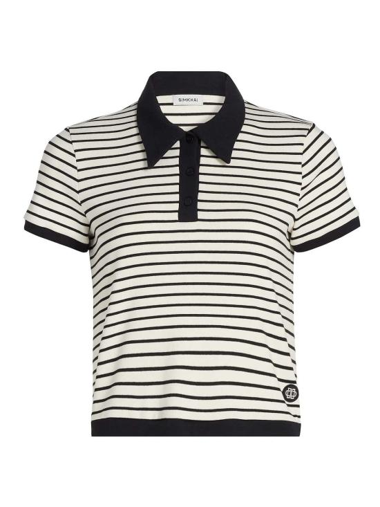  조나단 심카이 반팔 티셔츠 컬렌 스트라이프 스트레치 코튼 블렌드 폴로 셔츠 블랙 멀티 - JONATHAN SIMKHAI