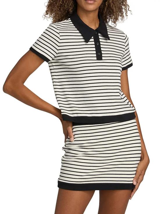  조나단 심카이 반팔 티셔츠 컬렌 스트라이프 스트레치 코튼 블렌드 폴로 셔츠 블랙 멀티