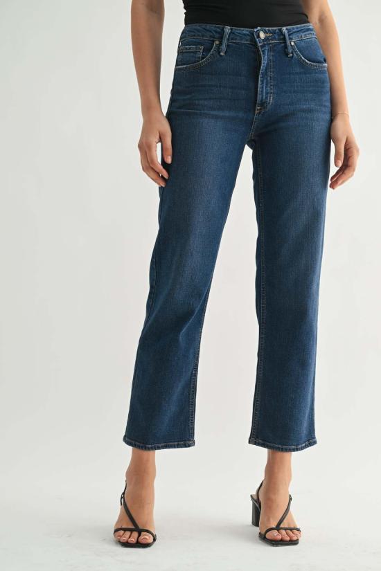  저스트 블랙 데님 데님 팬츠 소프트 90년대 스트레이트 진 다크 데님 - JUST BLACK DENIM