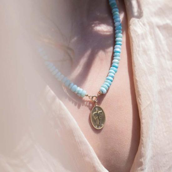  자하바 목걸이/팬던트 라리마 비즈 목걸이 (연한 파란색) - ZAHAVA