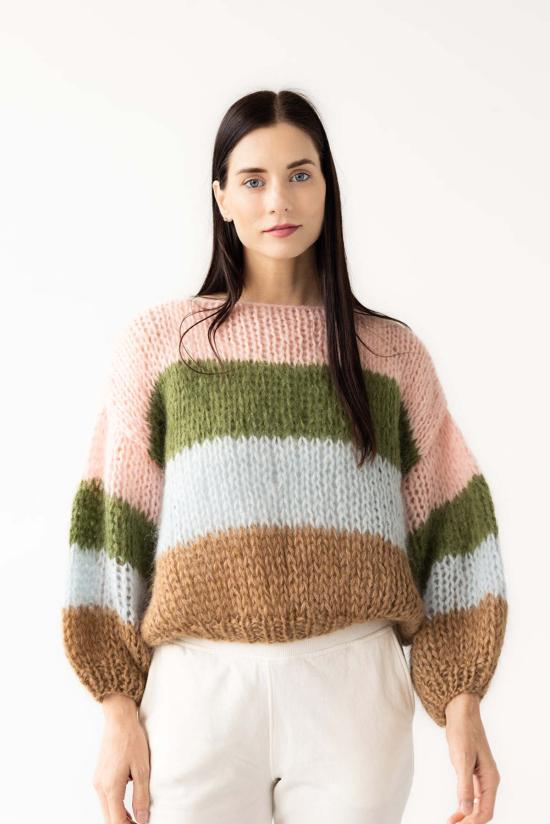  마이아미 스웨터 모헤어 빅  컬러 블록/소프트 핑크