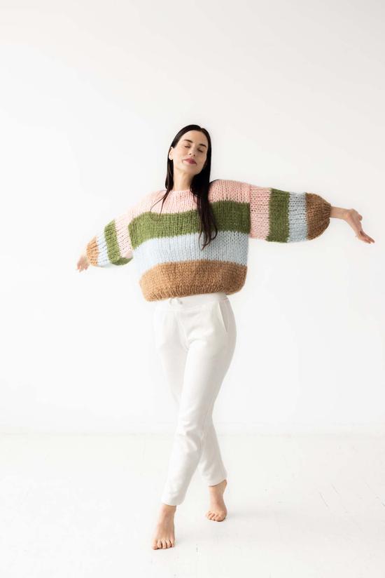  마이아미 스웨터 모헤어 빅  컬러 블록/소프트 핑크 - MAIAMI