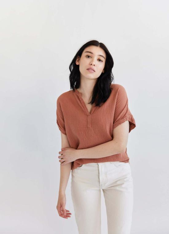  It Is Well L.A. 반팔 티셔츠 잇이즈웰 L.A. 오가닉 크링클드 만다린 탑 - OTHER BRANDS