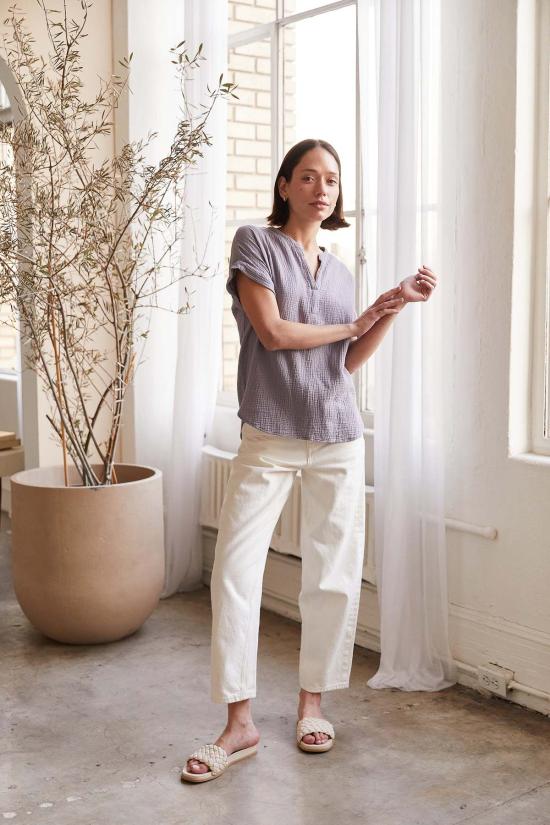  It Is Well L.A. 반팔 티셔츠 잇이즈웰 L.A. 오가닉 크링클드 만다린 탑 - OTHER BRANDS