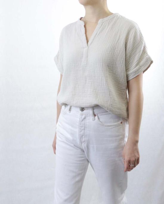  It Is Well L.A. 반팔 티셔츠 잇이즈웰 L.A. 오가닉 크링클드 만다린 탑 - OTHER BRANDS