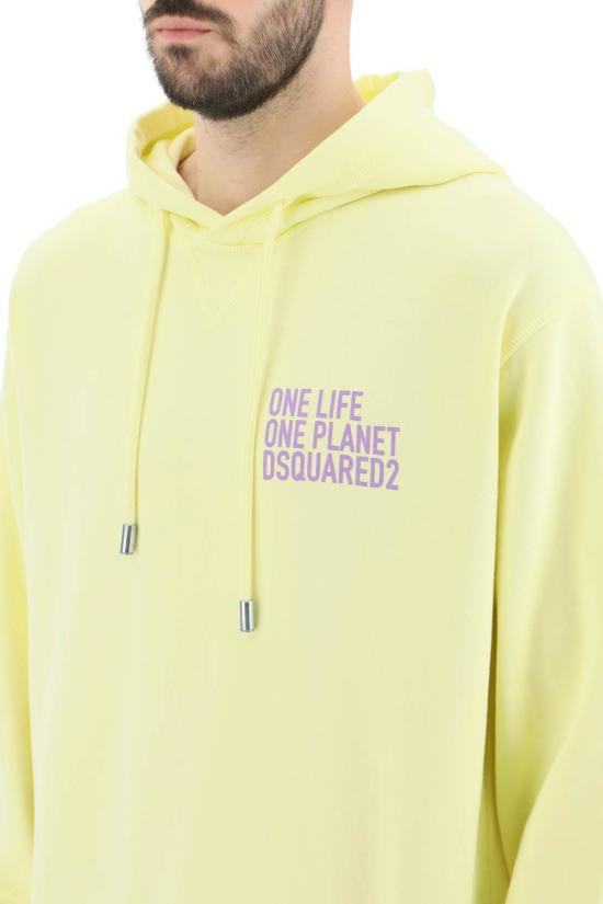  디스퀘어드2 긴팔 티셔츠 Dsquared2 원 라이프 원 플래닛 후드티 더스티 레모네이드 - DSQUARED2
