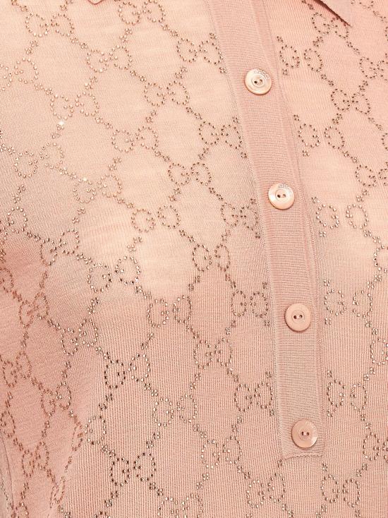  구찌 폴로 티셔츠 라인스톤 로고 폴로 셔츠 누드믹스 - GUCCI