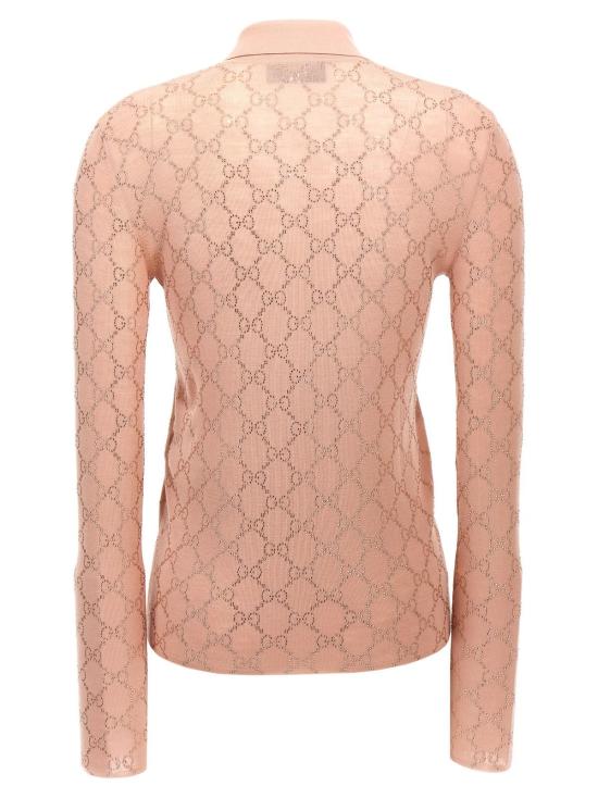  구찌 폴로 티셔츠 라인스톤 로고 폴로 셔츠 누드믹스 - GUCCI