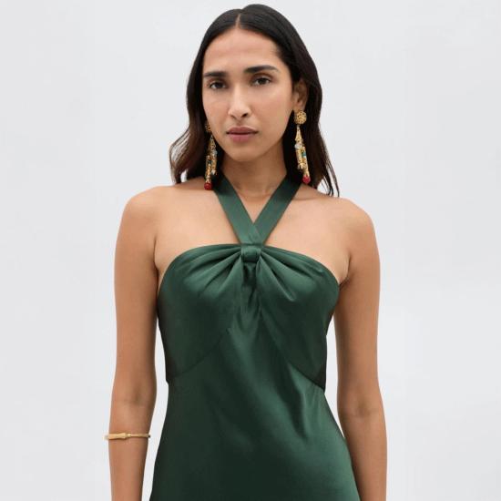  릭소 롱 원피스 Rixo London Losanna 새틴 가운 포레스트 그린 - RIXO