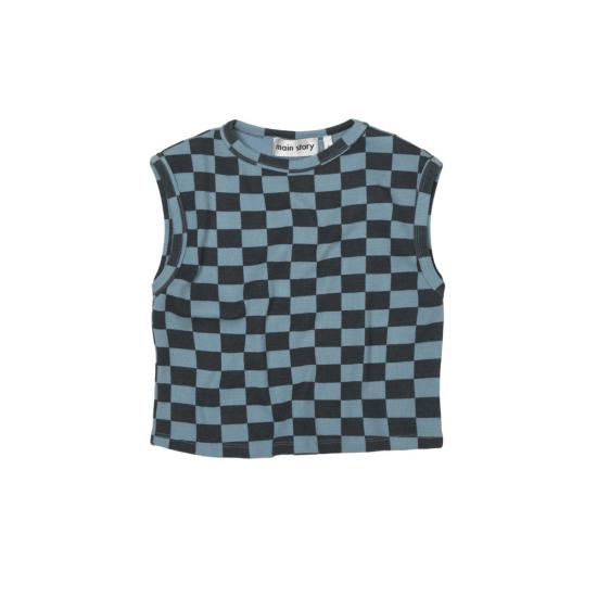  [키즈] Main Story 트레이닝 상의 키즈 메인 스토리 립 탱크 스톤 블루 체크