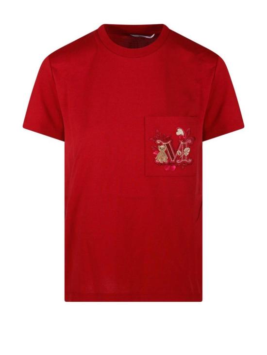  막스마라 반팔 티셔츠 막스 마라 로고 장식 크루넥 티셔츠 핑크