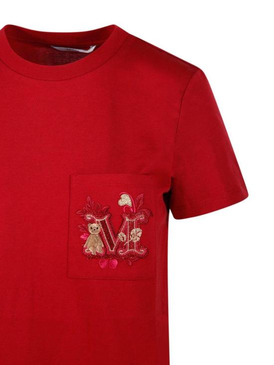  막스마라 반팔 티셔츠 막스 마라 로고 장식 크루넥 티셔츠 핑크 - MAX MARA