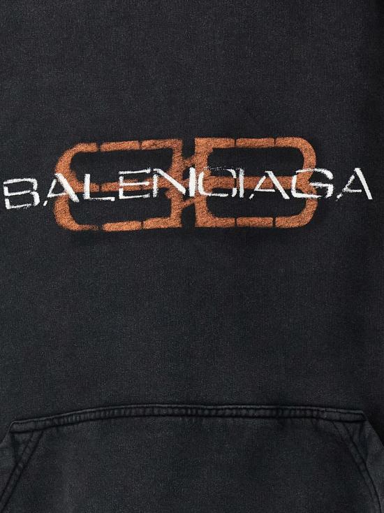  발렌시아가 긴팔 티셔츠 프린트 후드티 블랙 - BALENCIAGA