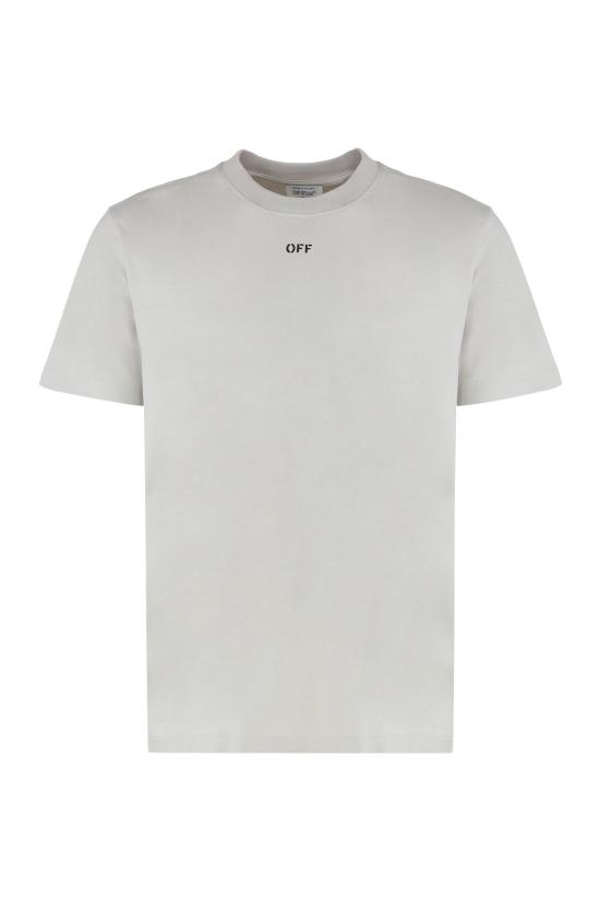  오프화이트 탑 코튼 크루넥 티셔츠 그레이