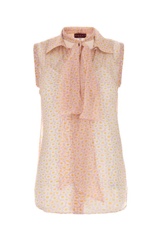  구찌 블라우스 프린트 크레이프 셔츠 핑크옐로우mc