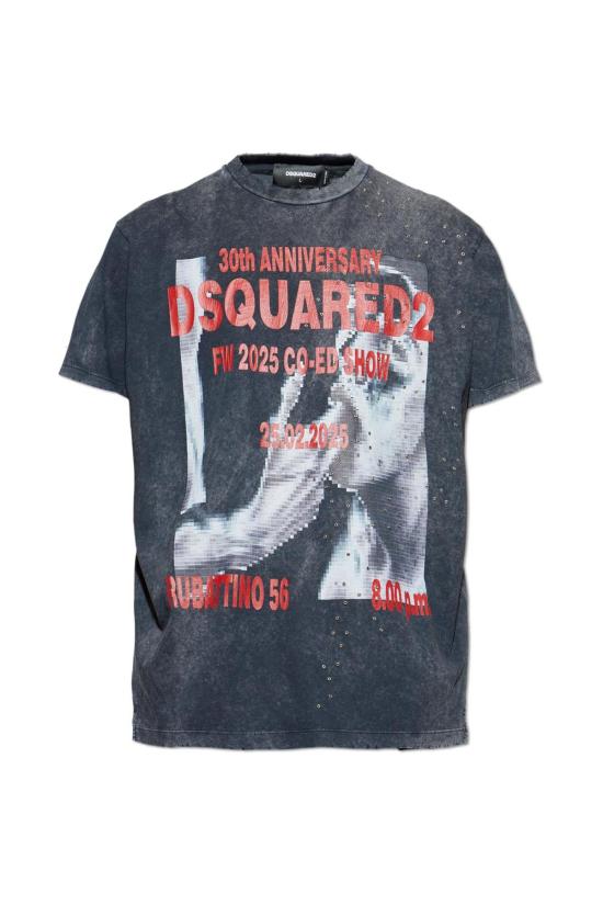  디스퀘어드2 반팔 티셔츠 Dsquared2 프린트 티셔츠 그레이