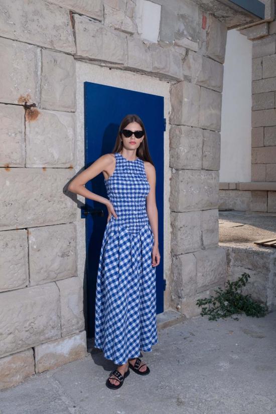  Untitled in Motion 롱 원피스 무제 인 모션 안나 드레스 이오스 체크 - UNTITLED IN MOTION