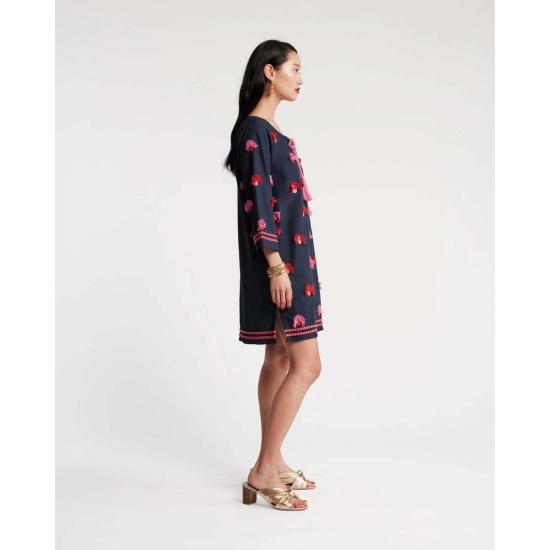  프란체스 발렌타인 튜닉 프랜시스 발렌타인 카프리  공작새 자수 코튼  드레스 네이비/핑크 - FRANCES VALENTINE