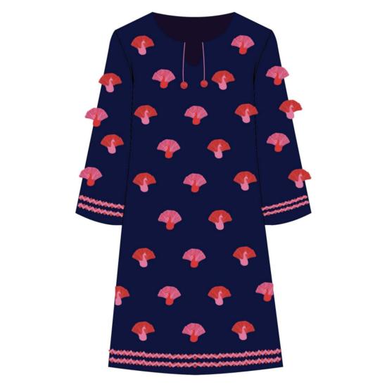  프란체스 발렌타인 튜닉 프랜시스 발렌타인 카프리  공작새 자수 코튼  드레스 네이비/핑크 - FRANCES VALENTINE