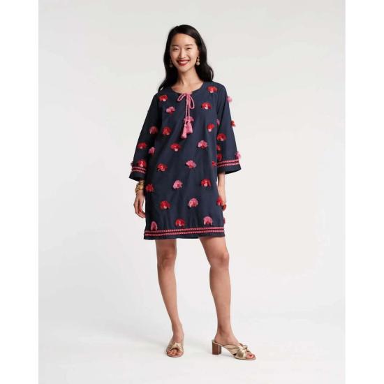  프란체스 발렌타인 튜닉 프랜시스 발렌타인 카프리  공작새 자수 코튼  드레스 네이비/핑크