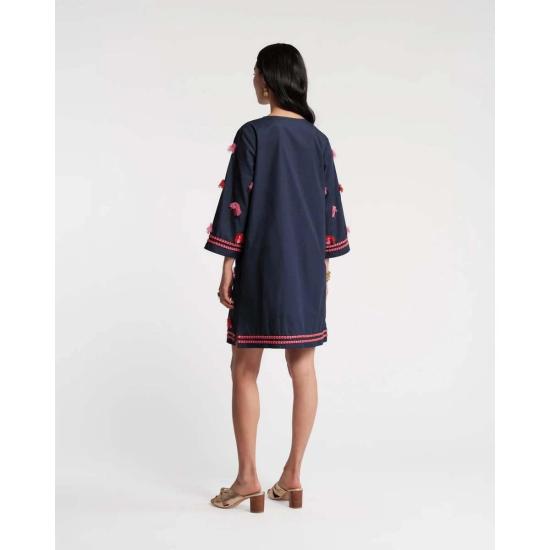  프란체스 발렌타인 튜닉 프랜시스 발렌타인 카프리  공작새 자수 코튼  드레스 네이비/핑크 - FRANCES VALENTINE