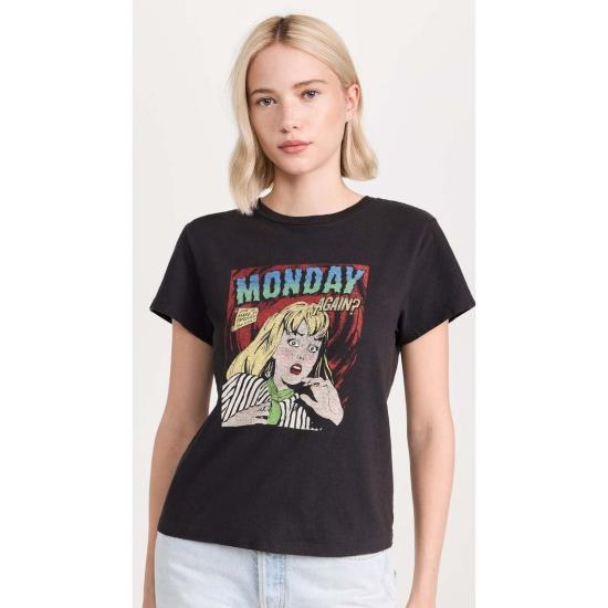  리던 반팔 티셔츠 Re/Done 클래식 티 먼데이 어게인 워시드 블랙 - RE/DONE