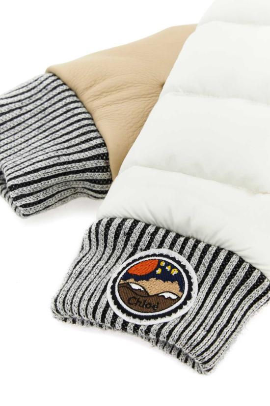  끌로에 장갑 투톤 나일론 및 가죽  화이트베이지1 - CHLOE