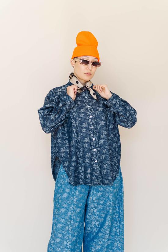  Nettle Studios 셔츠 네틀 스튜디오 플로럴 샴브레이 버튼업 셔츠