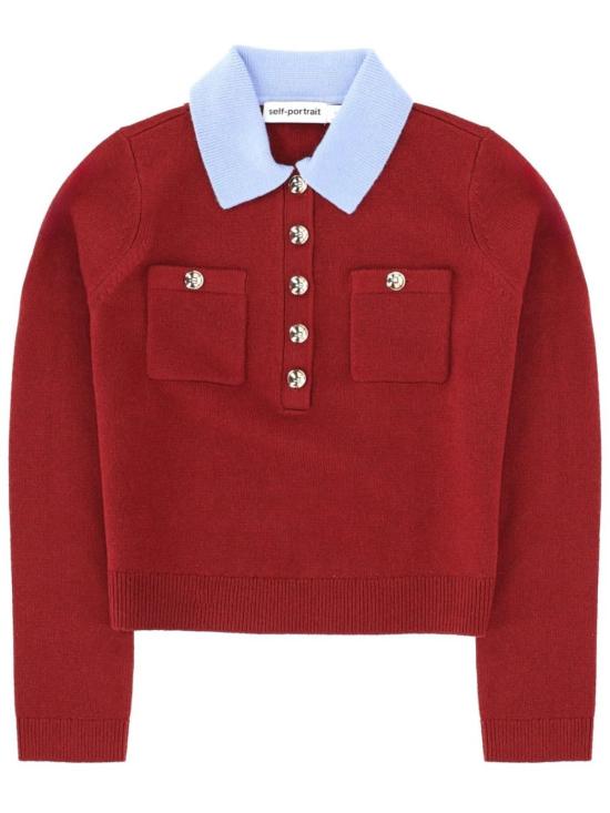  셀프 포트레이트 반팔 티셔츠 탑 폴로 탑 보르도