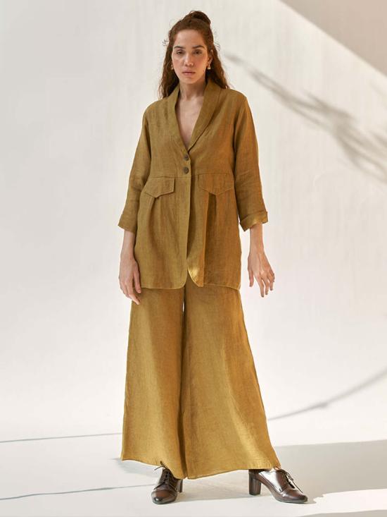  IKKIVI 수트 자켓 이키비 마이 페이브 머스터드 오버사이즈 블레이저 세트 옐로우