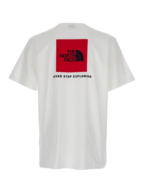  노스페이스 반팔 티셔츠 앞면에 로고 프린트, 뒷면에 대형 로고가 있는  티셔츠 (화이트) - NORTH FACE