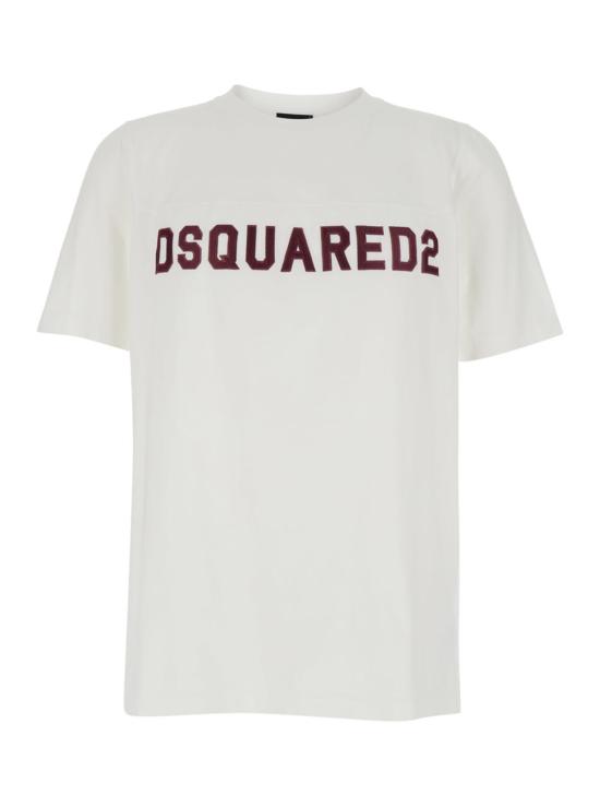  디스퀘어드2 반팔 티셔츠 Dsquared2 자수 로고가 가슴 부분에 있는 흰색 티셔츠