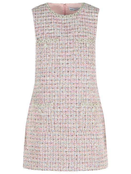  셀프 포트레이트 숏 원피스 민소매 폴리에스터 미니 드레스 핑크