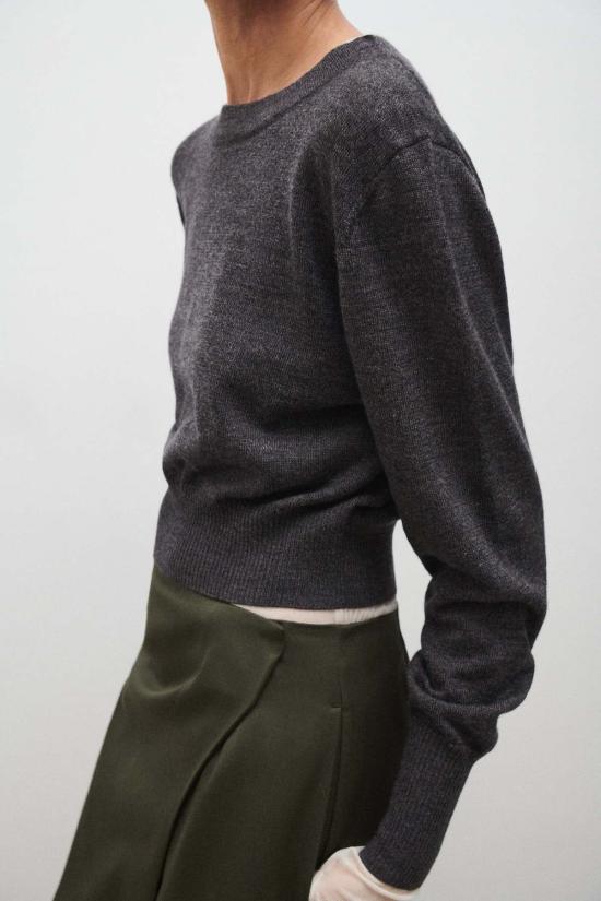  실크 런드리 스웨터 크롭 크루넥 그래닛 멜란지 - SILK LAUNDRY