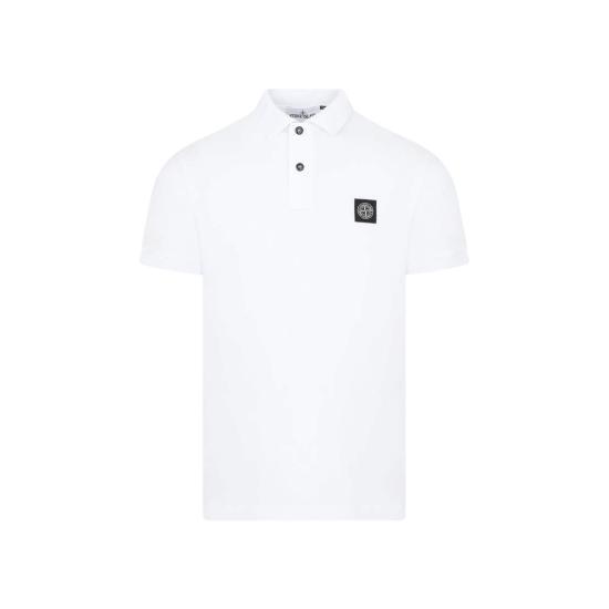  스톤 아일랜드 폴로 티셔츠 코튼 폴로 셔츠 화이트 - STONE ISLAND
