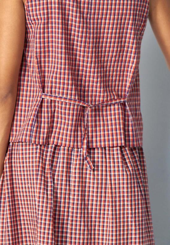  이키비 미디 스커트 오후 행사 학교 그리드 코디 세트 레드 - IKKIVI