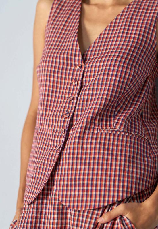  이키비 미디 스커트 오후 행사 학교 그리드 코디 세트 레드 - IKKIVI