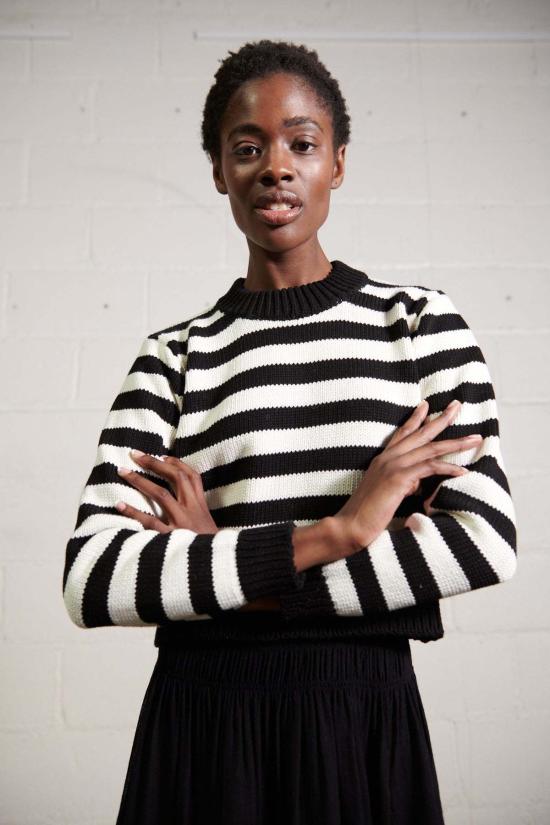  마리아 스탠리 스웨터 오가닉 청키 슈렁큰 점퍼 에크루 스트라이프 - MARIA STANLEY